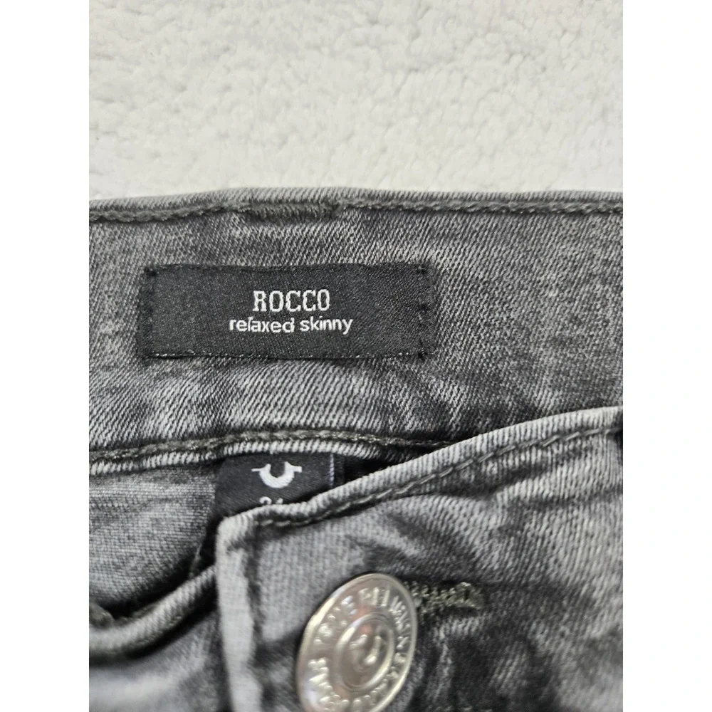 True Religion Mens Jeans‎ Size 34 x 33 Rocco Relaxed Skinny Black washed